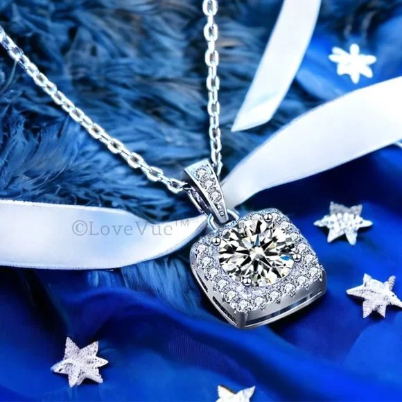 Certified 1ct. t.w. Diamond Square Frame Drop Halo Necklace VVS1 GRA Certified - Picture 6 of 16